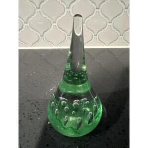 Blown Glass - Green with bubbles - Marian Pyrcak style -Tear Drop Paperweight 5"